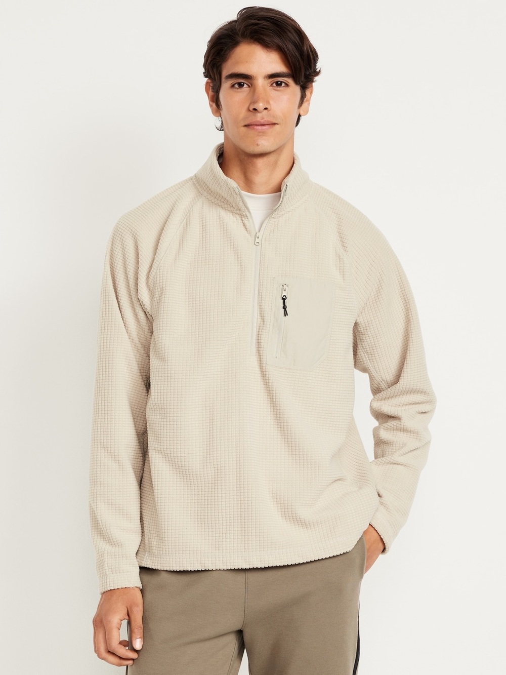 Old Navy New With Tags Beige Tan Waffle Half-Zip Performance Pullover Size Large